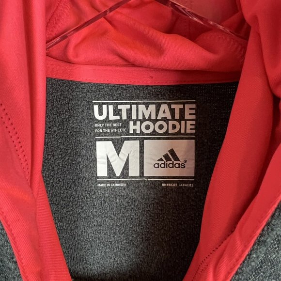 adidas Hoodie Women Medium Heathered Grey Pink Pullover Sweater Hooded Climawarm - Picture 4 of 9